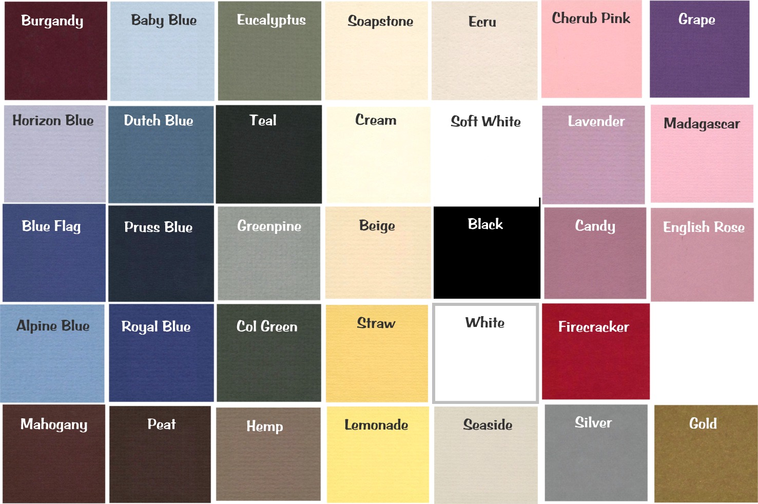 Matboard Colours